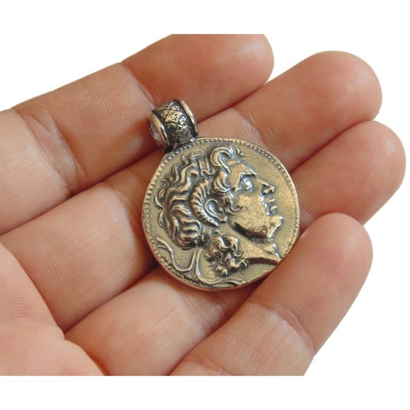 Ancient Greek Coin Alexander Great Athena Artisan Copy Pendant Sterling Silver - Picture 1 of 4